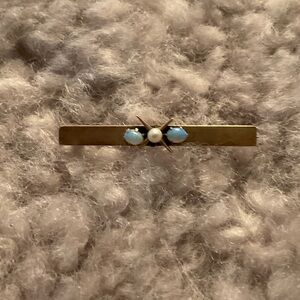 Stunning Gold Filled Gold Brooch Showcasing Two Bright Opals and One Seed Pearl